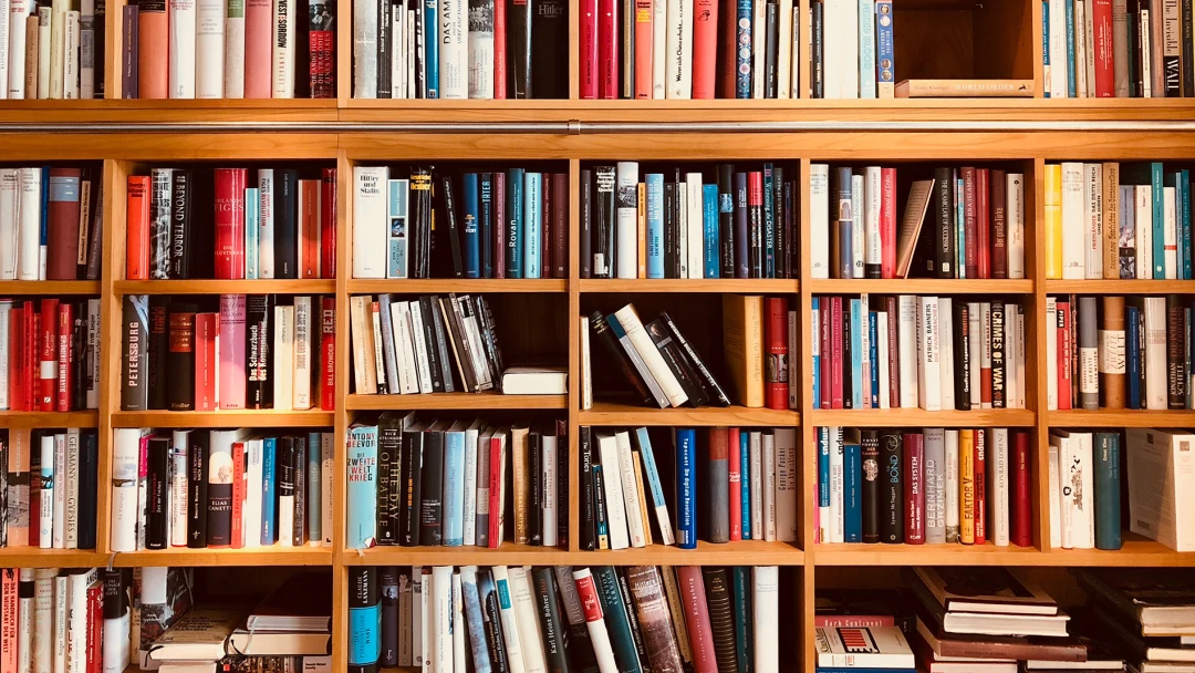 Library books on shelves